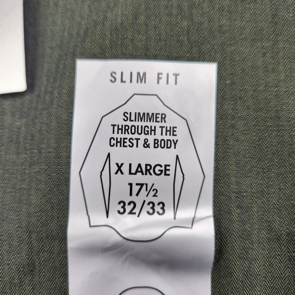 VAN HEUSEN Mens Green Slim Fit Wrinkle Free Dress Shirt X Large 17.5 32-33 NWT - Picture 2 of 7